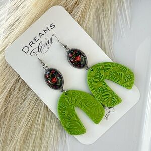 Dreams Clay Green Floral Statement Earrings